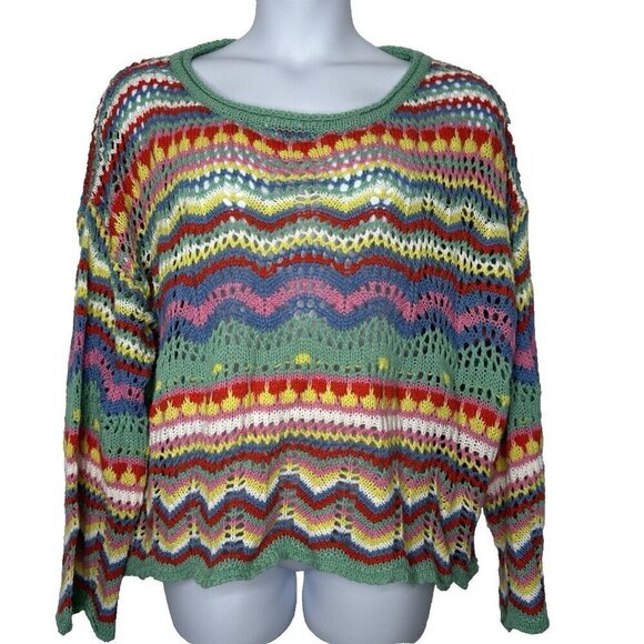 Shein Open Knit Boxy Oversized Colorful Pullover Sweater Size XL Rainbow - Picture 1 of 10